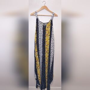 Sleeveless Striped Floral Maxi Romper - Yellow & Navy